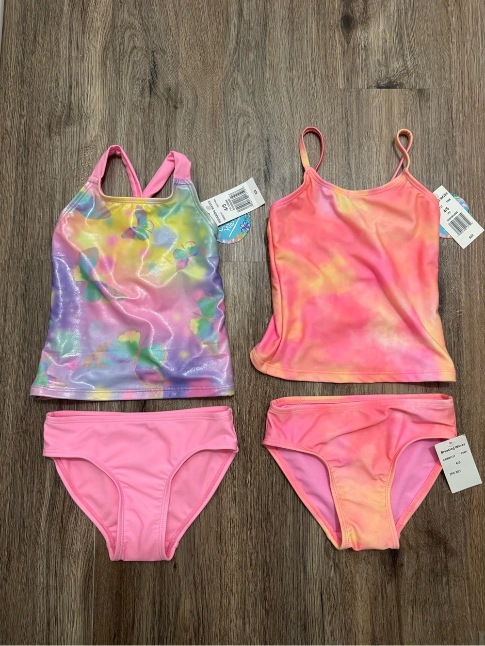 Girls' Pink Tie-Dye Tankini Sets - 2-Pack Swim Tops & Bottoms
